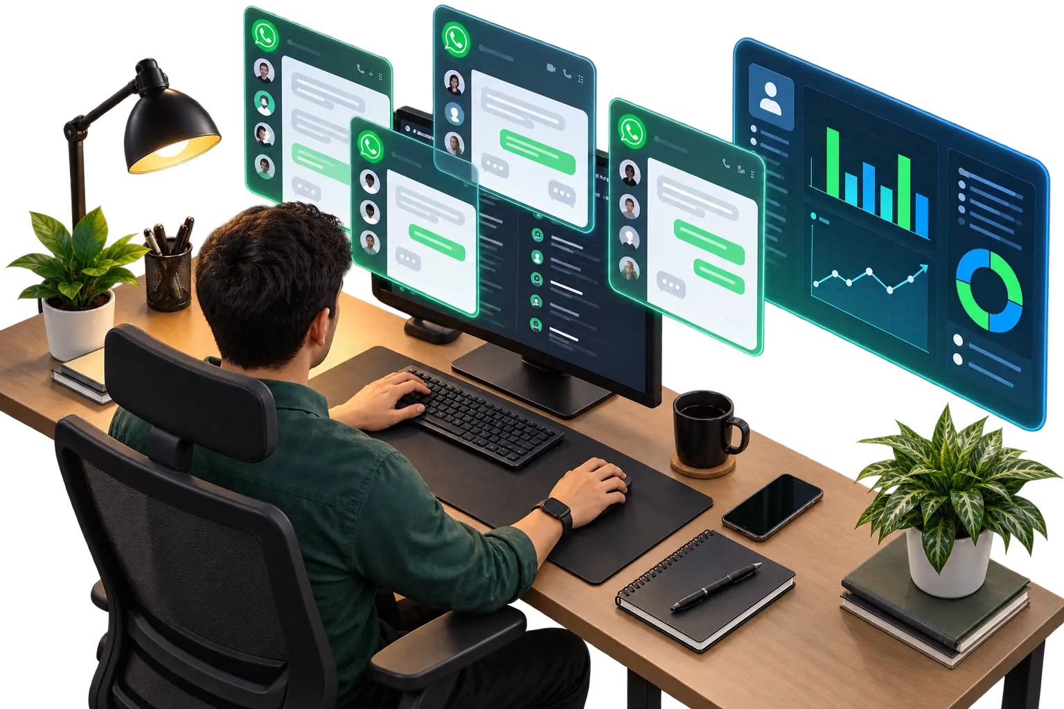 Multi-agent chat with reporting in WhatsApp PBX