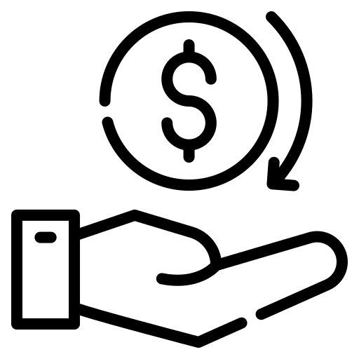 Hand receiving a dollar coin with a circular arrow, representing cashback and reliable value
